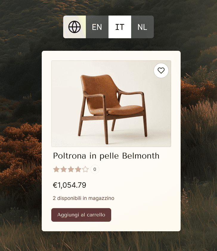 Fauteuil en cuir Belmonth marron avec structure en bois.