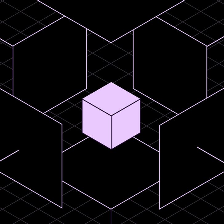 Visuel hero géométrique abstrait avec des cercles et des Square bleu clair concentriques sur un fond noir.